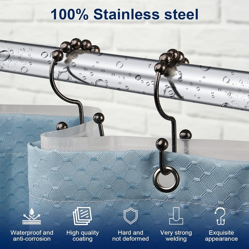 Gidse Shower Curtain Hooks,Sturdy Stainless Steel Double Sided Shower Hooks Rings for Bathroom Shower Curtain Rods Curtains Set of 12 Hooks - Bronze - Image 2